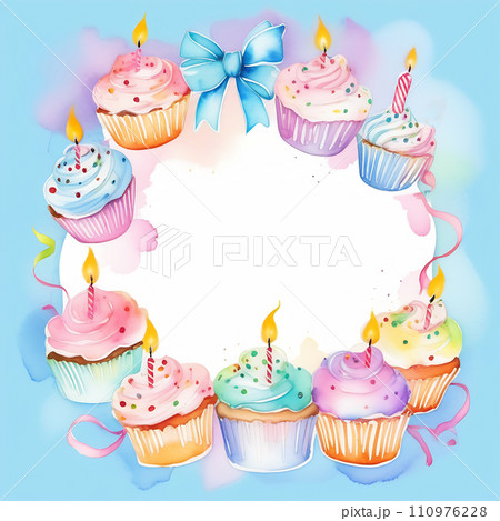 AI-generated content. Birthday invitation with cake. Birthday card. 110976228