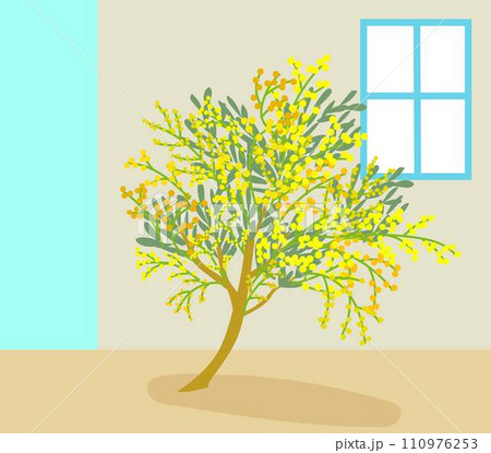 ミモザの木のある家のイラスト 110976253