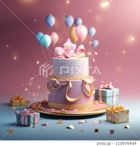birthday cake with candles and balloons birthday cake with candles and balloons 110976484