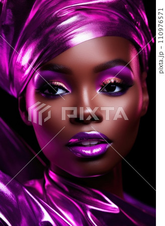 Fashion Portrait closeup of beautiful black woman. Beauty african face. 110976571