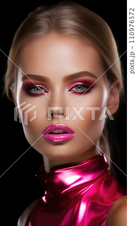 Beautiful woman with pink makeup. Young model girl. Fashion and beauty concept. 110976572