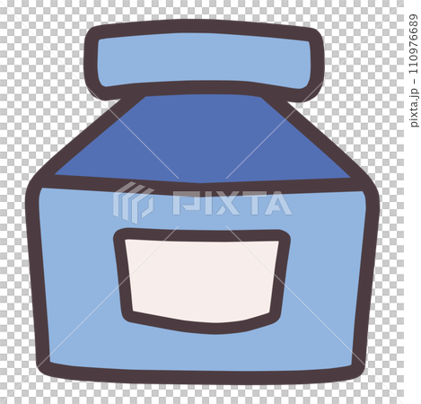 Color illustration of a simply deformed hand-drawn bottle filled with ink 110976689