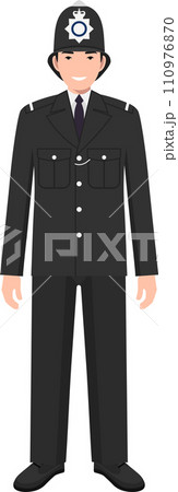 Standing British Policeman Officer in Traditional Uniform Character Icon in Flat Style. Vector Illustration. 110976870