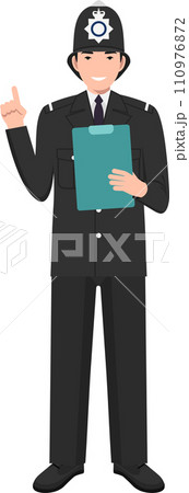 Standing British Policeman Officer in Traditional Uniform Character Icon in Flat Style. Vector Illustration. 110976872