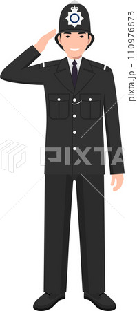 Standing British Policeman Officer in Traditional Uniform Character Icon in Flat Style. Vector Illustration. 110976873