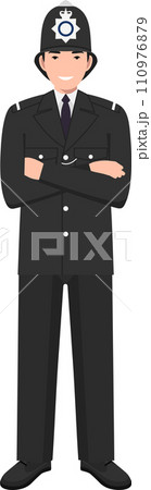 Standing British Policeman Officer in Traditional Uniform Character Icon in Flat Style. Vector Illustration. Standing British Policeman Officer in Traditional Uniform Character Icon in Flat Style. Vector Illustration. 110976879