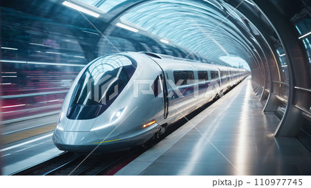 Futuristic Bullet Train or Hyperloop: Ultrasonic Train Technology. Generative AI. Futuristic Bullet Train or Hyperloop: Ultrasonic Train Technology. Generative AI. 110977745
