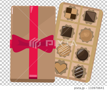 バレンタインのチョコレートのギフトボックス。チョコ、プレゼントボックス。贈り物。ベクターイラスト バレンタインのチョコレートのギフトボックス。チョコ、プレゼントボックス。贈り物。ベクターイラスト 110978641