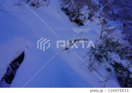 冬季妙高山の積雪した燕温泉登山道の林道 冬季妙高山の積雪した燕温泉登山道の林道 110978813