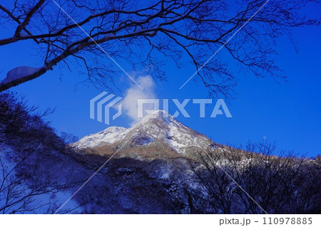 冬季妙高山の燕温泉登山道から見上げる山頂 110978885