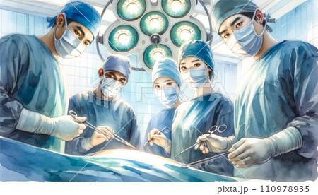 Generative AI Surgical team operating in a hospital. Generative AI Surgical team operating in a hospital. 110978935