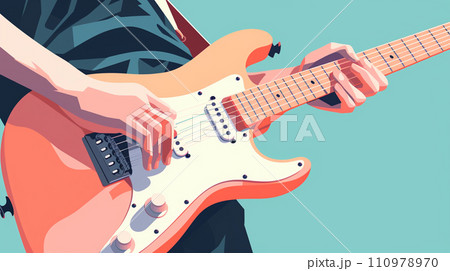 AIイラスト、エレキギターを弾く男性のイメージイラスト 110978970
