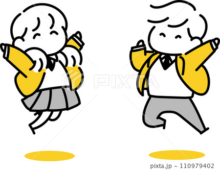 ジャンプする学生の男女 110979402
