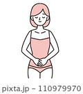 お腹・腹部に手を当てて微笑む若い女性のシンプルイラスト ピンク お腹・腹部に手を当てて微笑む若い女性のシンプルイラスト ピンク 110979970