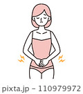 便秘や生理痛などで腹部が痛む若い女性のシンプルイラスト ピンク 便秘や生理痛などで腹部が痛む若い女性のシンプルイラスト ピンク 110979972