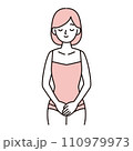 デリケートゾーン・下腹部に手を当てて微笑む若い女性のシンプルイラスト ピンク デリケートゾーン・下腹部に手を当てて微笑む若い女性のシンプルイラスト ピンク 110979973