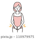 性器・子宮・下腹部が痛む若い女性のシンプルイラスト ピンク 性器・子宮・下腹部が痛む若い女性のシンプルイラスト ピンク 110979975