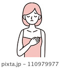 しこり・乳腺炎などバストにトラブルがあり不安な表情で胸を触る女性のシンプルイラスト ピンク しこり・乳腺炎などバストにトラブルがあり不安な表情で胸を触る女性のシンプルイラスト ピンク 110979977