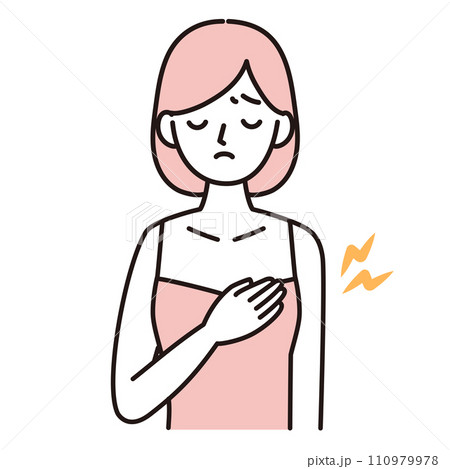 乳腺炎・乳腺症・母乳など 胸や乳房に痛みがある女性のシンプルイラスト ピンク 乳腺炎・乳腺症・母乳など 胸や乳房に痛みがある女性のシンプルイラスト ピンク 110979978