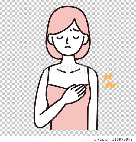 乳腺炎・乳腺症・母乳など 胸や乳房に痛みがある女性のシンプルイラスト ピンク 乳腺炎・乳腺症・母乳など 胸や乳房に痛みがある女性のシンプルイラスト ピンク 110979978