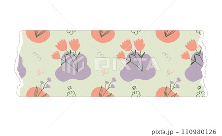Washi tapes label digital planner minimal flower pattern Scrapbooking border banners	 110980126