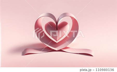 Generative AI This image features a beautifully crafted pink paper heart, with a soft shadow indicating its three-dimensional form on a light background. 110980136