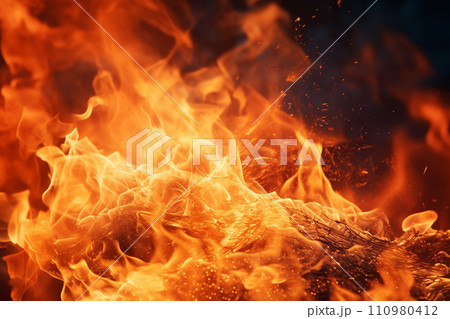 激しく燃え上がる炎のテクスチャ 110980412