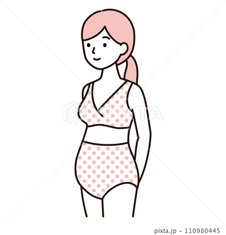 マタニティブラ・マタニティショーツを着用した妊娠中の女性のシンプルイラスト・妊婦さん・ピンク 110980445