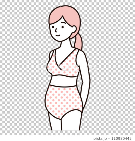 マタニティブラ・マタニティショーツを着用した妊娠中の女性のシンプルイラスト・妊婦さん・ピンク 110980445