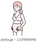マタニティブラ・マタニティショーツを着用した妊娠中の女性のシンプルイラスト・妊婦さん・ピンク マタニティブラ・マタニティショーツを着用した妊娠中の女性のシンプルイラスト・妊婦さん・ピンク 110980446