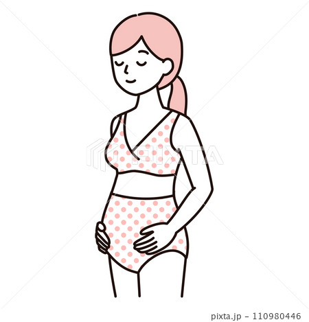 マタニティブラ・マタニティショーツを着用した妊娠中の女性のシンプルイラスト・妊婦さん・ピンク 110980446