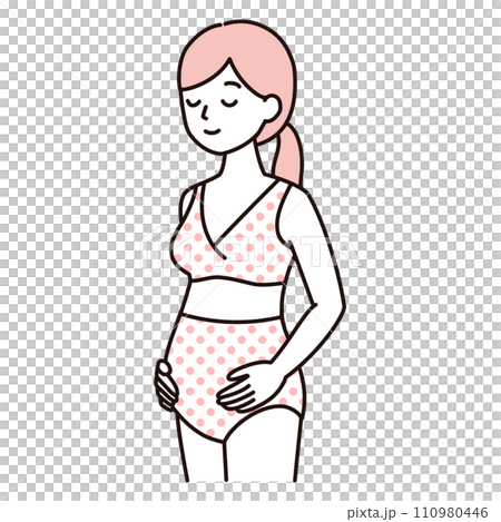 マタニティブラ・マタニティショーツを着用した妊娠中の女性のシンプルイラスト・妊婦さん・ピンク 110980446