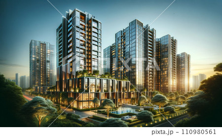夕日に照らされる郊外「AI画像」 110980561