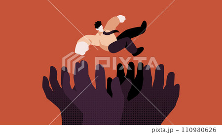 Support in Workplace, Businessmen received a lot of Support Hand Flat Vector Illustration Concept 110980626