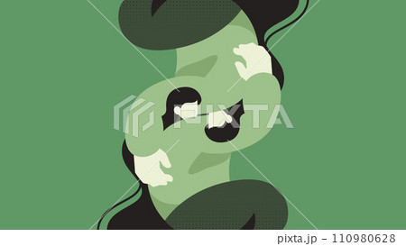 Love Myself, Woman hugging Herself to show Self-love Flat Vector Illustration Concept 110980628