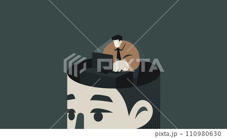 Working in Mind, Businessman working in his own Head Flat Vector Illustration Concept 110980630