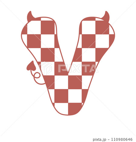 letter devil horn demon evil typeface alphabet checkered horror typography y2k monster groovy retro pink halloween and valentine 110980646