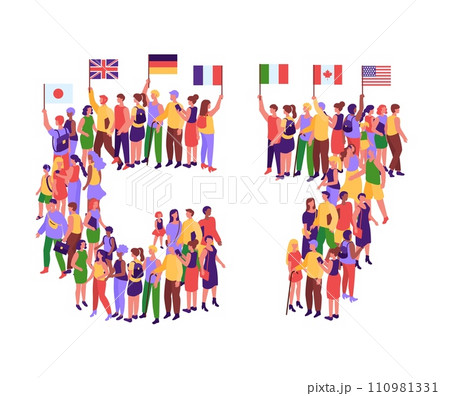 G7 countries people. Community holding flags of United Kingdom, Germany, Italy, France, Japan, Canada, and United States isometric vector illustration G7 countries people. Community holding flags of United Kingdom, Germany, Italy, France, Japan, Canada, and United States isometric vector illustration 110981331