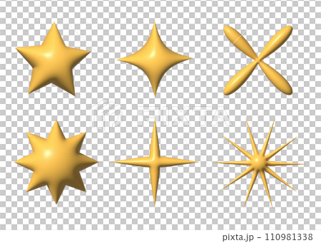 Star and sparkle different shapes. 3d vector cartoon style for element and illustration 110981338