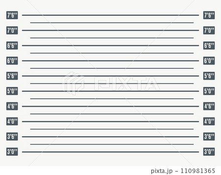 Mugshot lineup. Prison photo booking backdrop template with height measurements scale lineup, law enforcement and jail arested snapshot vector background 110981365