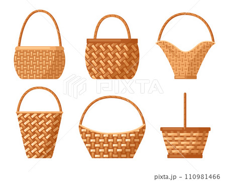 Picnic willow baskets collection. Vector of basket Picnic willow baskets collection. Vector of basket 110981466