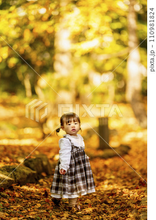 秋の公園で遊ぶ女の子 110981824