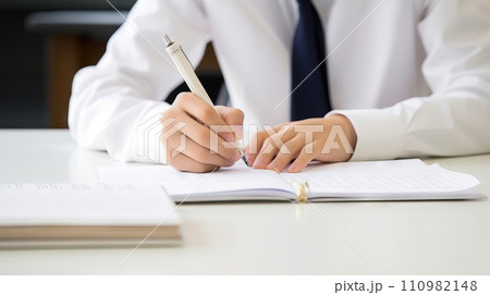 AI-generated content. close-up photo of the hand studying while drawing lines during a lesson Generative AI 110982148