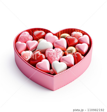 Candy in a heart shape box isolated on white background. Candy in a heart shape box isolated on white background. 110982192