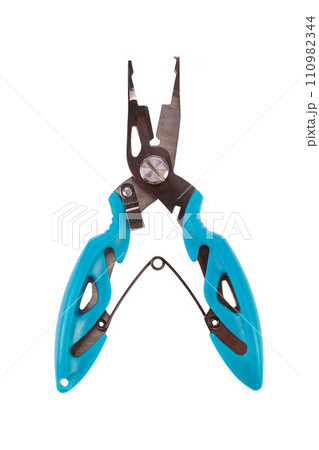 Tackle pliers for fishing blue color isolated on white background. 110982344