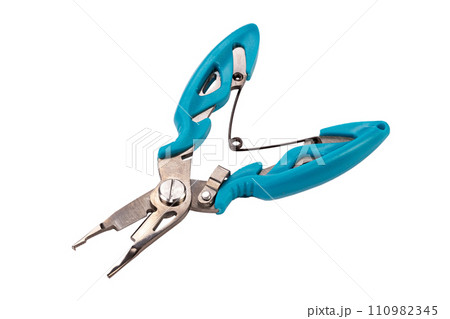 Tackle pliers for fishing blue color isolated on white background. 110982345