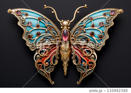 Beautiful jewel gold butterfly on black Beautiful jewel gold butterfly on black 110982380