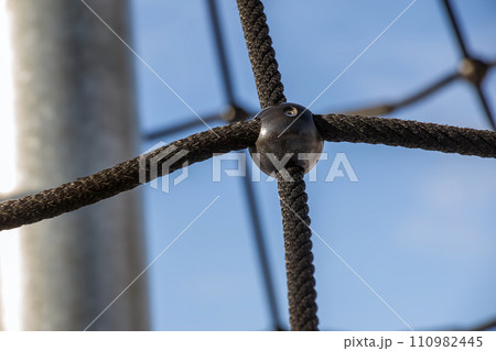 Design elements of a children's playground on the shore of Lake Traunsee in Austria in winter. 110982445
