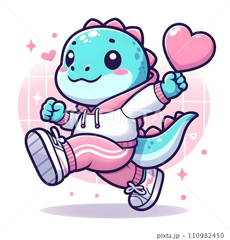 A cute kawaii Dino on a Joggers outfit. 110982450