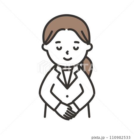 白衣を着た女性がにこやかにおじぎをするイラスト 白衣を着た女性がにこやかにおじぎをするイラスト 110982533